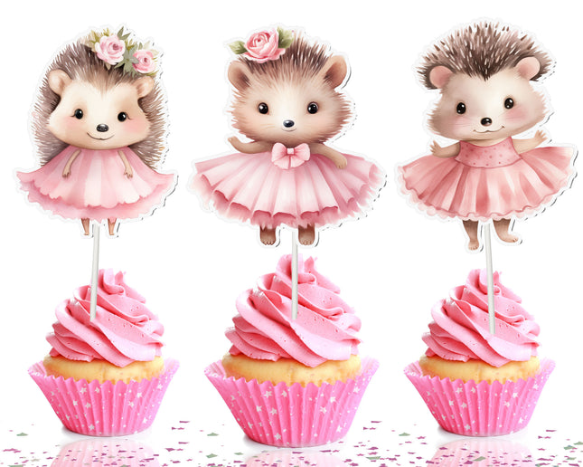 Pink Hedgehog Cupcake Toppers