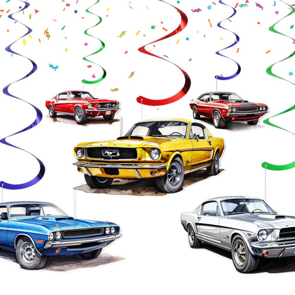 Car-Themed Hanging Streamers - Set of 10 | Classic Car Party Decorations