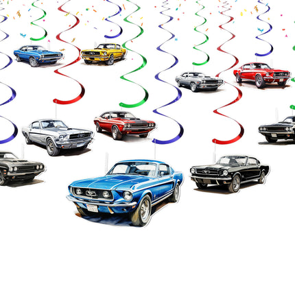Car-Themed Hanging Streamers - Set of 10 | Classic Car Party Decorations