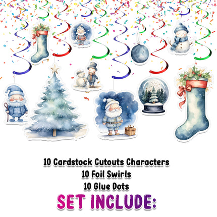 Christmas Blue-Themed Hanging Streamers - 10 Pcs | Winter Wonderland Decorations