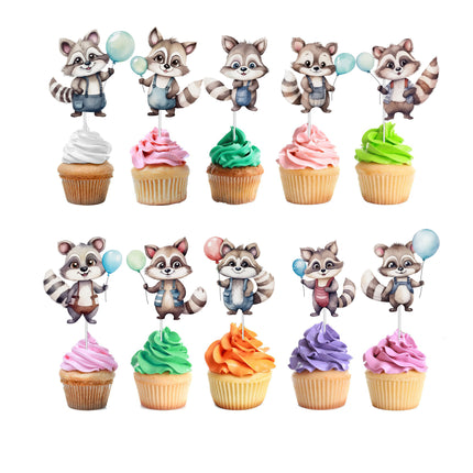 Raccoon Cupcake Toppers - 10pcs Set - Adorable Woodland Party Decorations