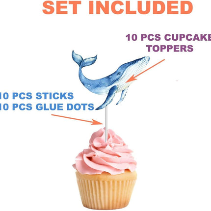 Blue Whales Under The Sea Cupcake Toppers - Set of 10