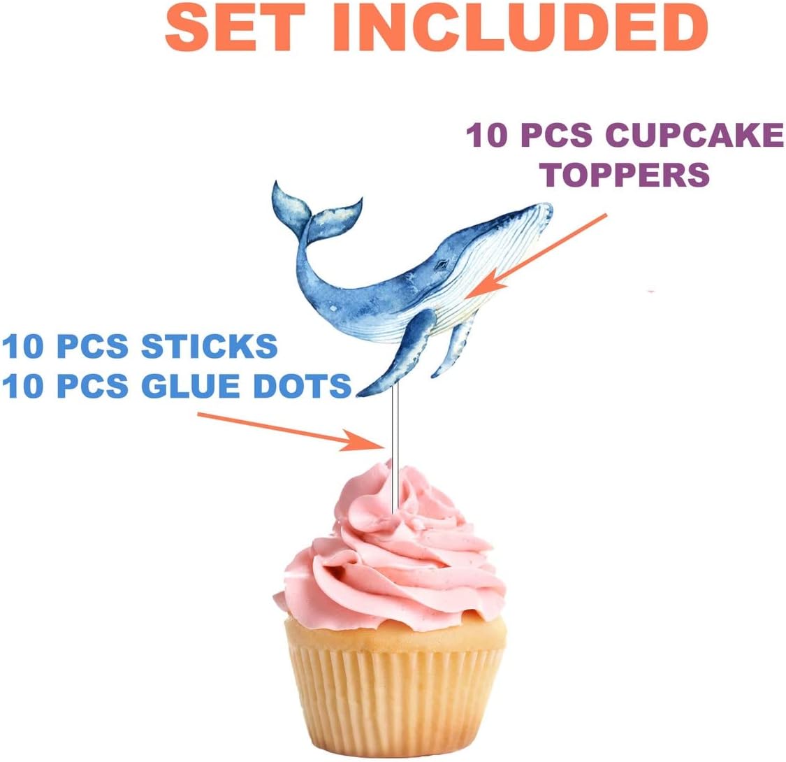 Blue Whales Under The Sea Cupcake Toppers - Set of 10
