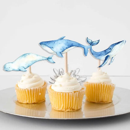 Blue Whales Under The Sea Cupcake Toppers - Set of 10