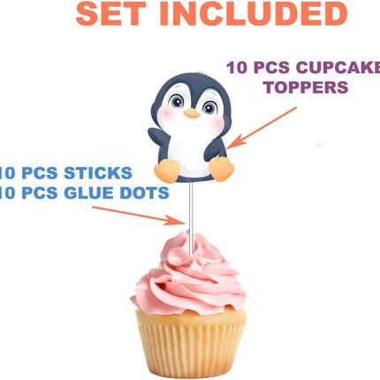 Adorable Penguin Cupcake Toppers - Set of 10 - Delightful Party Accessory for Winter Celebrations and Themed Events