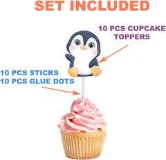 Adorable Penguin Cupcake Toppers - Set of 10 - Delightful Party Accessory for Winter Celebrations and Themed Events