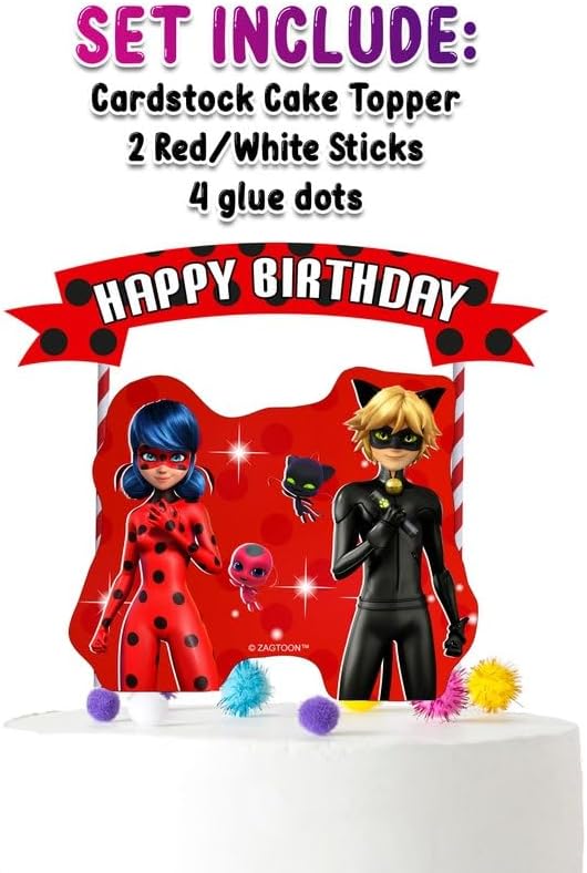 Miraculous Ladybug Cardstock Cake Topper - Add a Heroic Touch to Your Celebration Cakes!