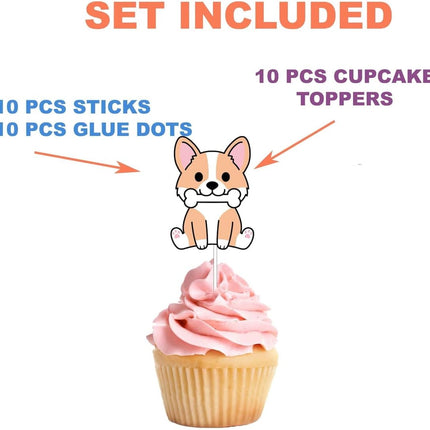 Charming Corgi Cupcake Toppers - Set of 10 - Whimsical Dog Decor for Baking Enthusiasts and Party Planners