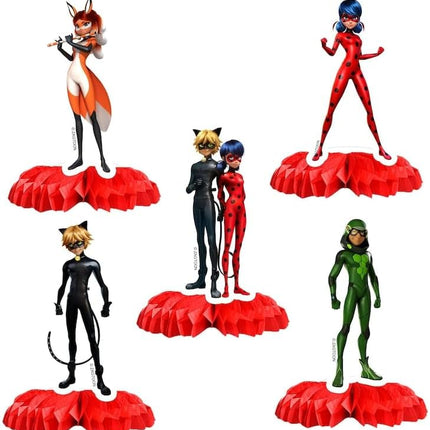 5 Pcs Miraculous Ladybug Honeycomb Centerpieces - Perfect Table Decor for Superhero Themed Parties!