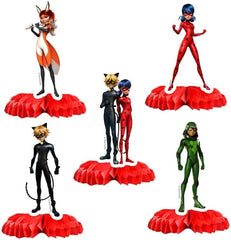 5 Pcs Miraculous Ladybug Honeycomb Centerpieces - Perfect Table Decor for Superhero Themed Parties!