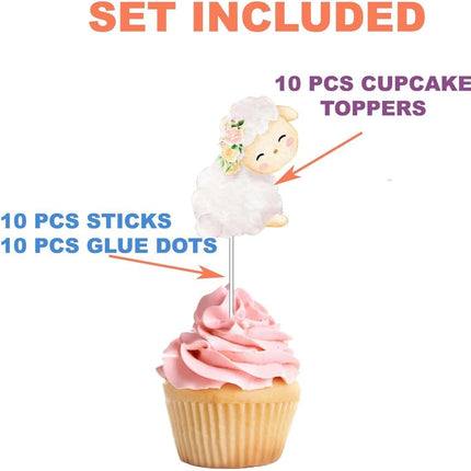 Heavenly Flock of Lamb Cupcake Toppers - Adorable Angel Sheep Cake Decorations (Set of 10)