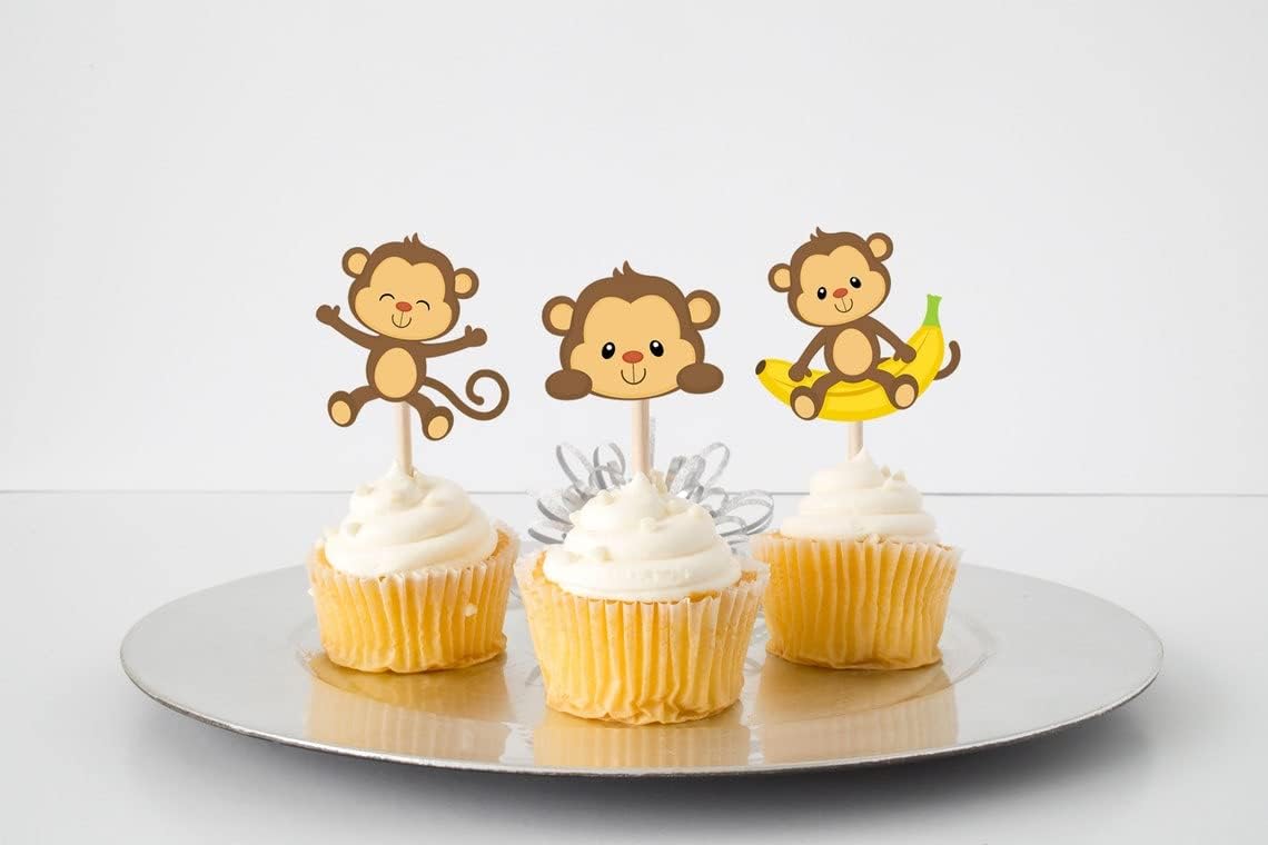 "Jungle Jamboree" Monkey Cupcake Toppers - Set of 10 - Playful Primate Picks