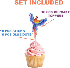 "Rainforest Rendezvous" - Ara Parrot Cupcake Toppers - Set of 10
