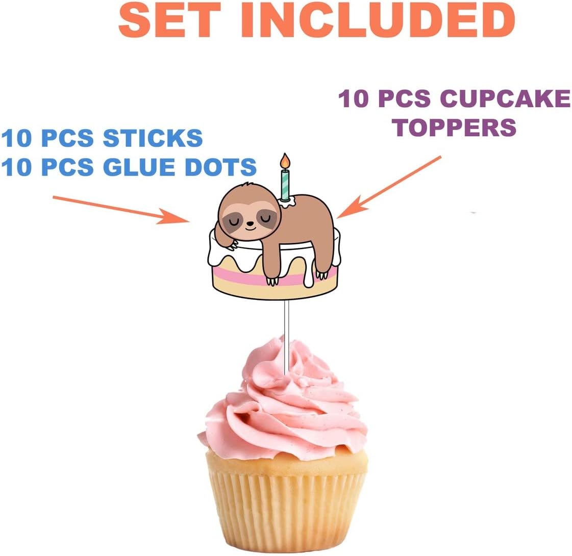 Sloth Party Cupcake Toppers - Set of 10 - Sweet Celebrations Collection