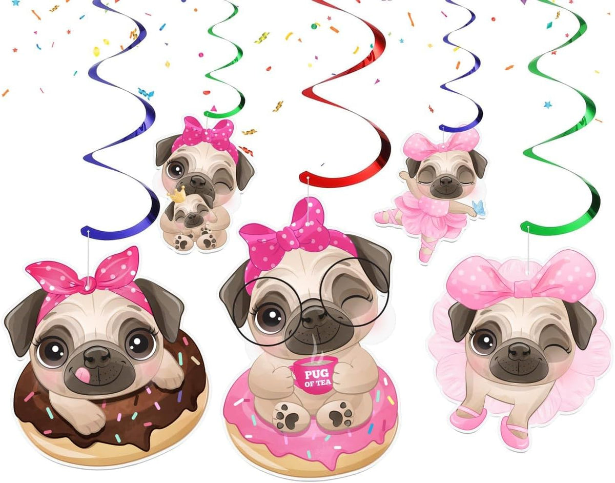 Adorable Pug Dog Party Streamers - Ceiling Hanging Decorations, Set of 10, Perfect for Celebrations & Birthdays 