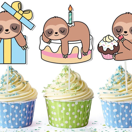 Sloth Party Cupcake Toppers - Set of 10 - Sweet Celebrations Collection