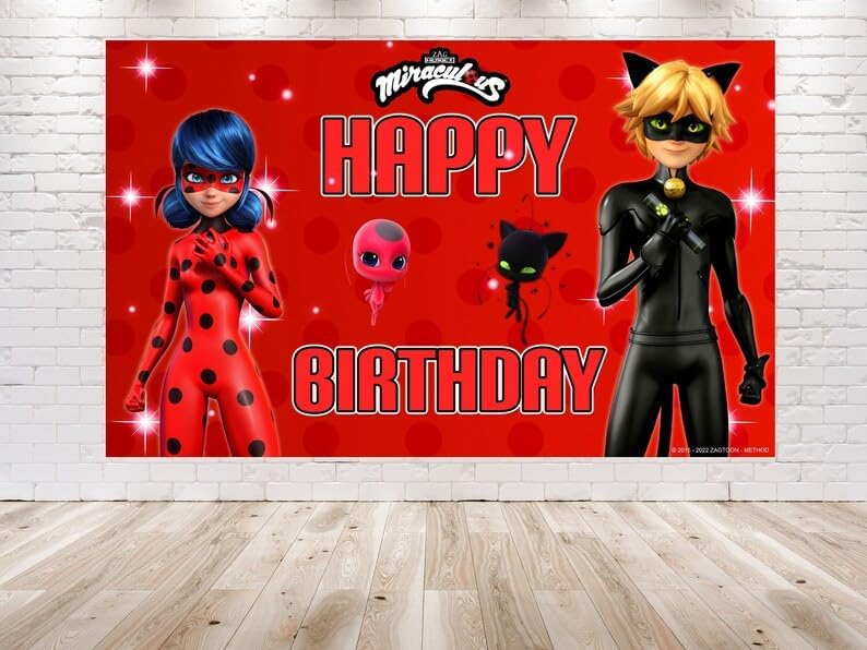 Enchanting 5x3 FT Miraculous Ladybug Party Backdrop - Create a Heroic Atmosphere!