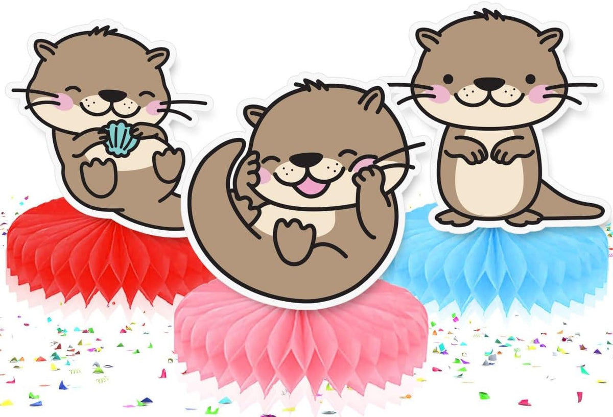 Otter Charm" Honeycomb Centerpieces - Set of 5 Playful Otter Table Decorations