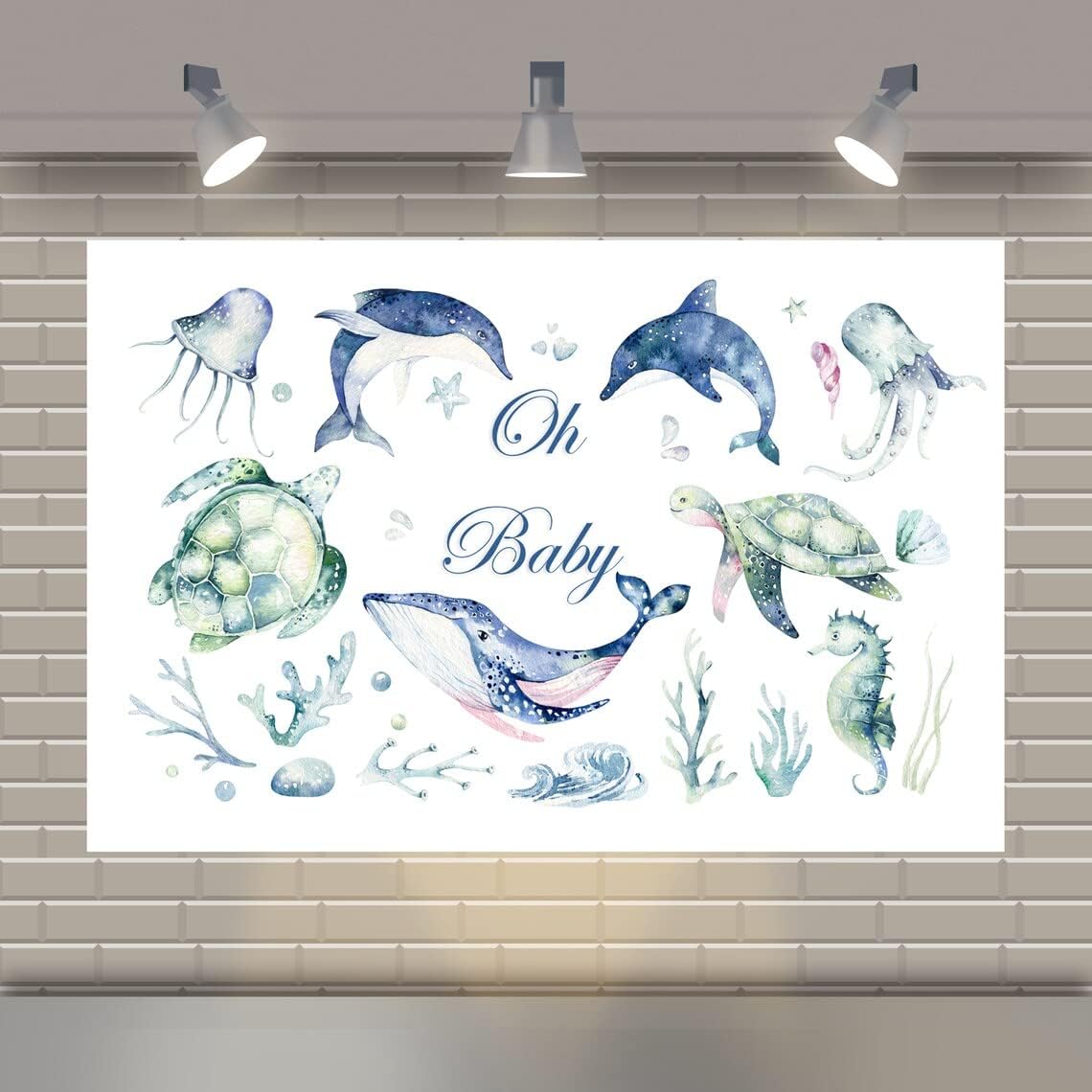 Under the Sea "Oh Baby" Backdrop - 5x3 Ft - Baby Shower Elegance