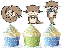 Charming Otter Cupcake Toppers – Pack of 10 – Perfect for Birthdays, Baby Showers, and Otter-Themed Parties