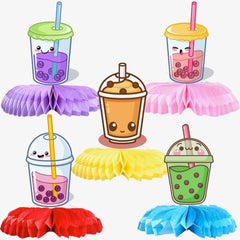Charming Boba Tea Honeycomb Centerpieces - Set of 5 - Perfect for Parties and Decor