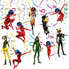 Miraculous Ladybug Ceiling Streamers/Swirls - Set of 10, Perfect for Themed Parties and Celebrations!
