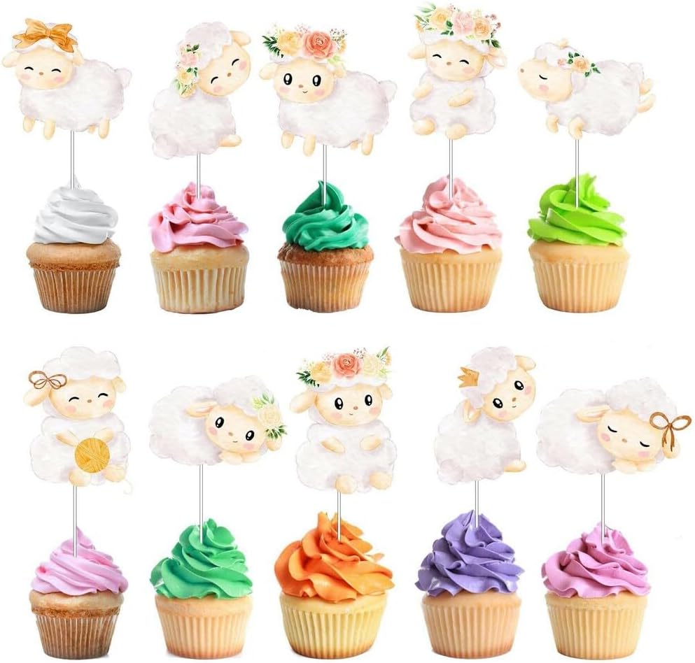 Heavenly Flock of Lamb Cupcake Toppers - Adorable Angel Sheep Cake Decorations (Set of 10)