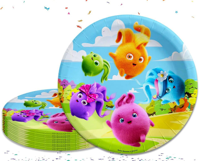 Cheerful Sunny Bunnies Party Plates - Pack of 10 - Vibrant Cartoon-Themed Tableware for Kids Parties