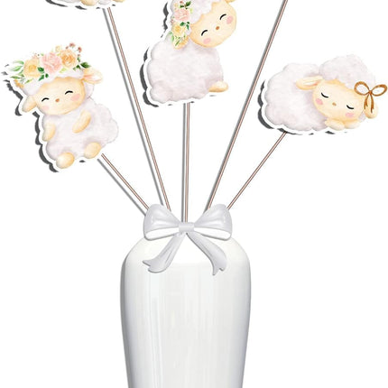 Enchanted Garden Sheep Stick Centerpieces - Adorable Floral Lamb Picks for Sweet Celebrations (Set of 5)