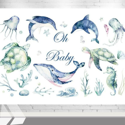 Under the Sea "Oh Baby" Backdrop - 5x3 Ft - Baby Shower Elegance