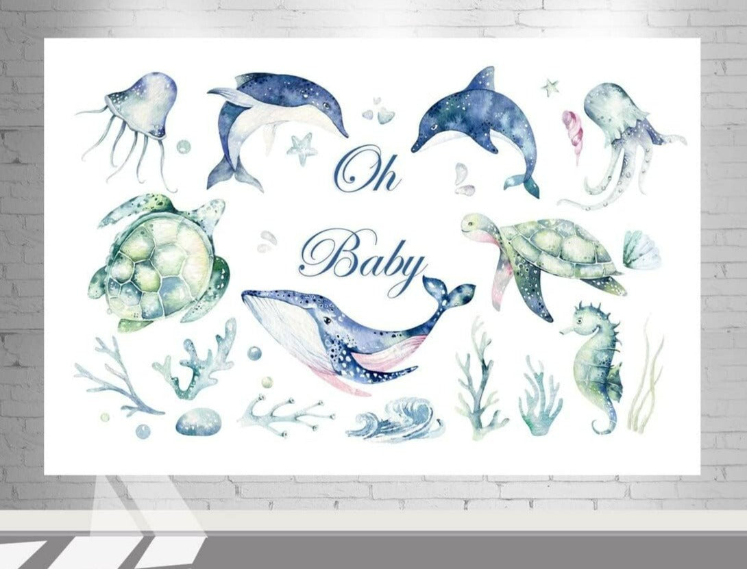 Under the Sea "Oh Baby" Backdrop - 5x3 Ft - Baby Shower Elegance