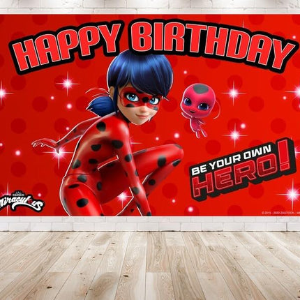 5x3 FT Miraculous Ladybug Backdrop - Transform Your Party into a Parisian Adventure!