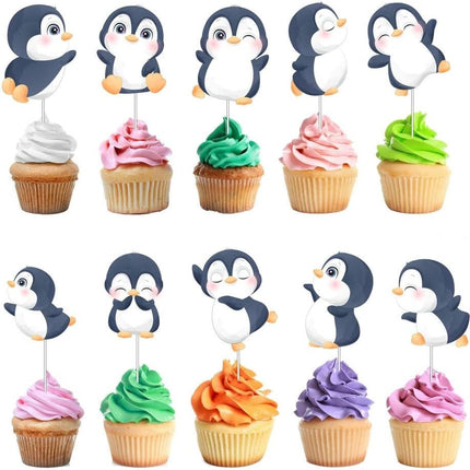 Adorable Penguin Cupcake Toppers - Set of 10 - Delightful Party Accessory for Winter Celebrations and Themed Events