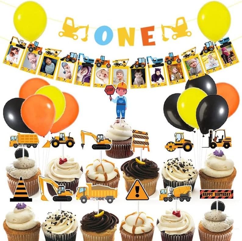 Little Builder's First Birthday Bash - Construction-Themed Party Decor Set with Customizable Photo Banner