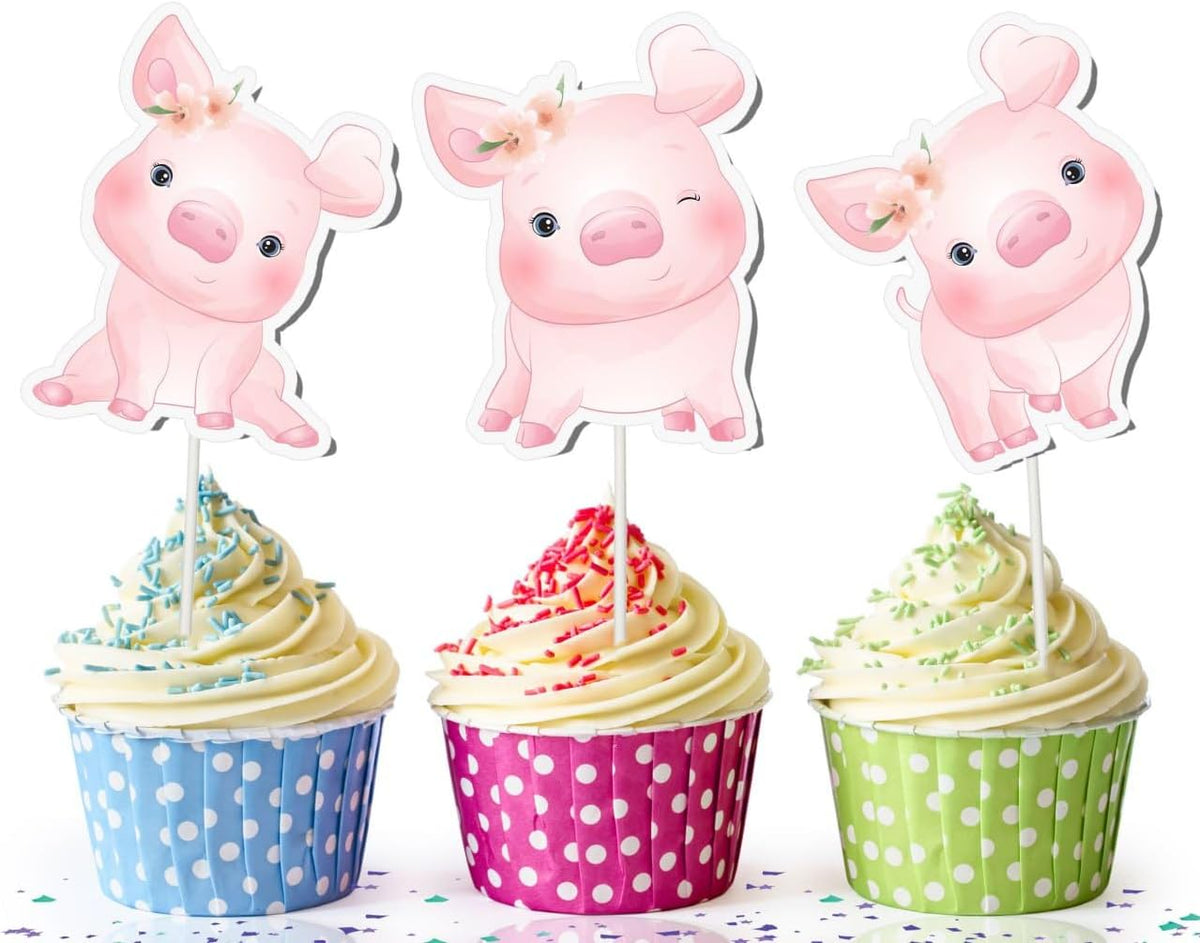 "Piglet Parade" Cupcake Toppers - Set of 10 - Adorable Pink Piggy Picks