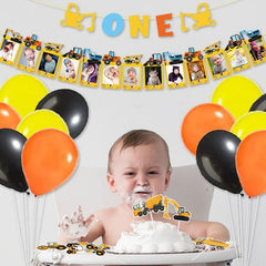Little Builder's First Birthday Bash - Construction-Themed Party Decor Set with Customizable Photo Banner