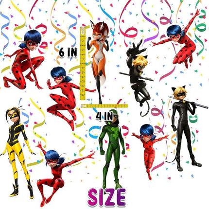 Miraculous Ladybug Ceiling Streamers/Swirls - Set of 10, Perfect for Themed Parties and Celebrations!
