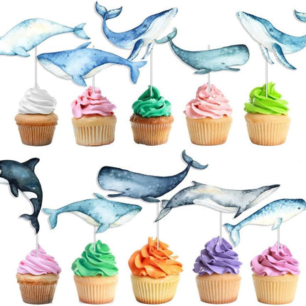 Blue Whales Under The Sea Cupcake Toppers - Set of 10
