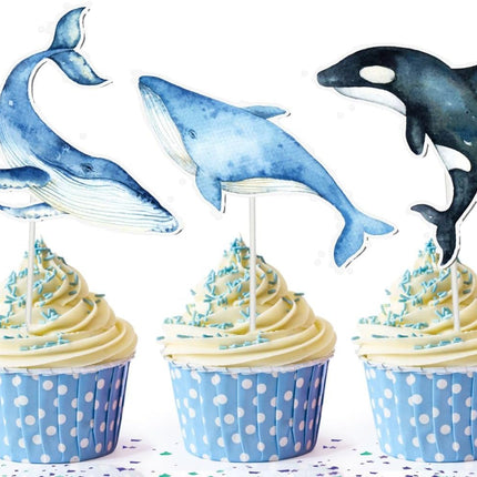 Blue Whales Under The Sea Cupcake Toppers - Set of 10