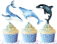 Blue Whales Under The Sea Cupcake Toppers - Set of 10
