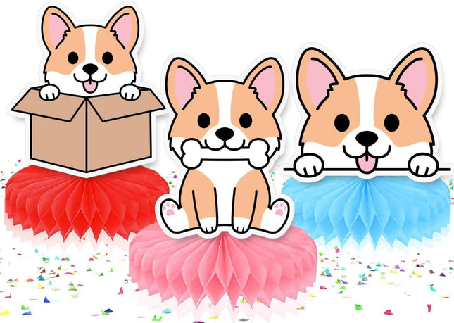 Corgi Delight - Honeycomb Table Centerpieces. Adorable Corgi-Themed Decorations - Set of 5