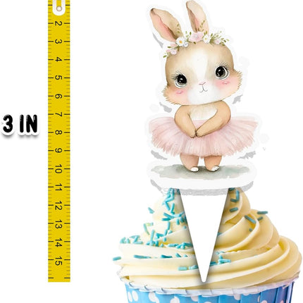 24 Pcs Bunny Cupcake Toppers - Adorable Pink Tutu Rabbit Picks for Kids Parties, Baby Showers & Baking Decorations