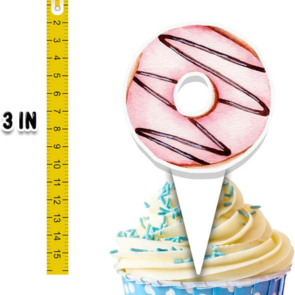 24 Pcs Pastel Donut Cupcake Toppers - Sweet Dessert Decorations for Parties, Birthdays, and Baby Showers