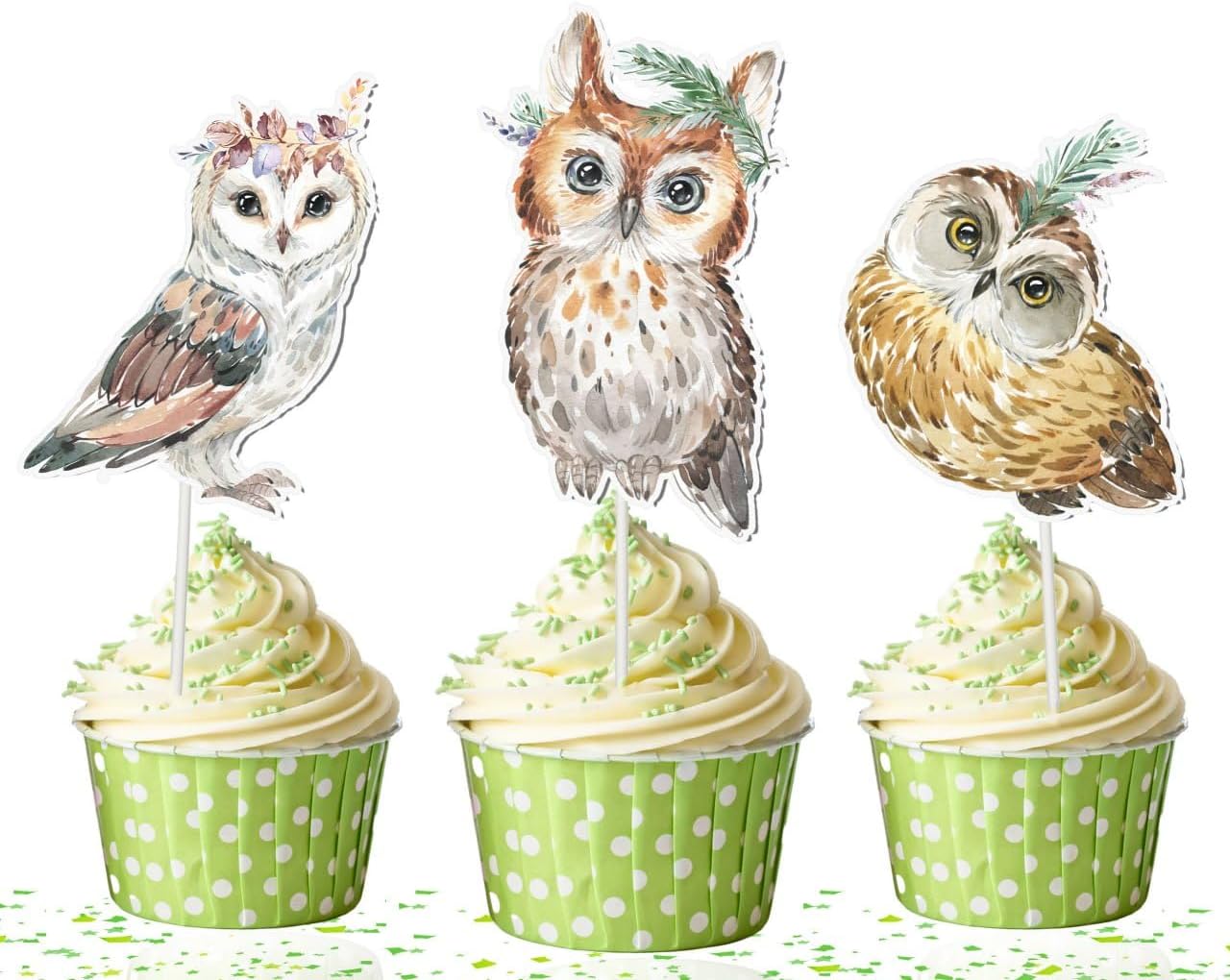 Enchanted Forest Owl Cupcake Toppers - Set of 10