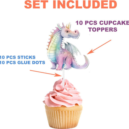 Enchanted Dragon and Castle Cupcake Toppers - Set of 10 - Magical Party Decor for Fantasy-Themed Events