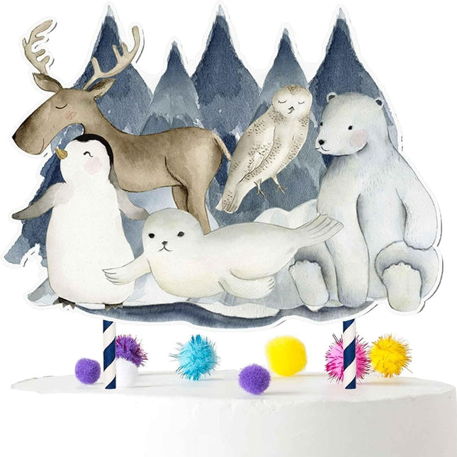 Polar Paradise Cake Topper Set - Serene Arctic Animal Cake Decorations for Themed Celebrations