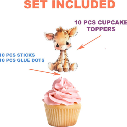 Sweet Safari Giraffe Cupcake Toppers - Set of 10 - Charming Jungle-Themed Cake Decorations