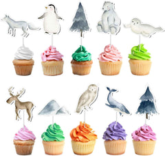 Arctic Wilderness Cupcake Toppers - Set of 10 - Majestic Northern Wildlife Cake Decorations