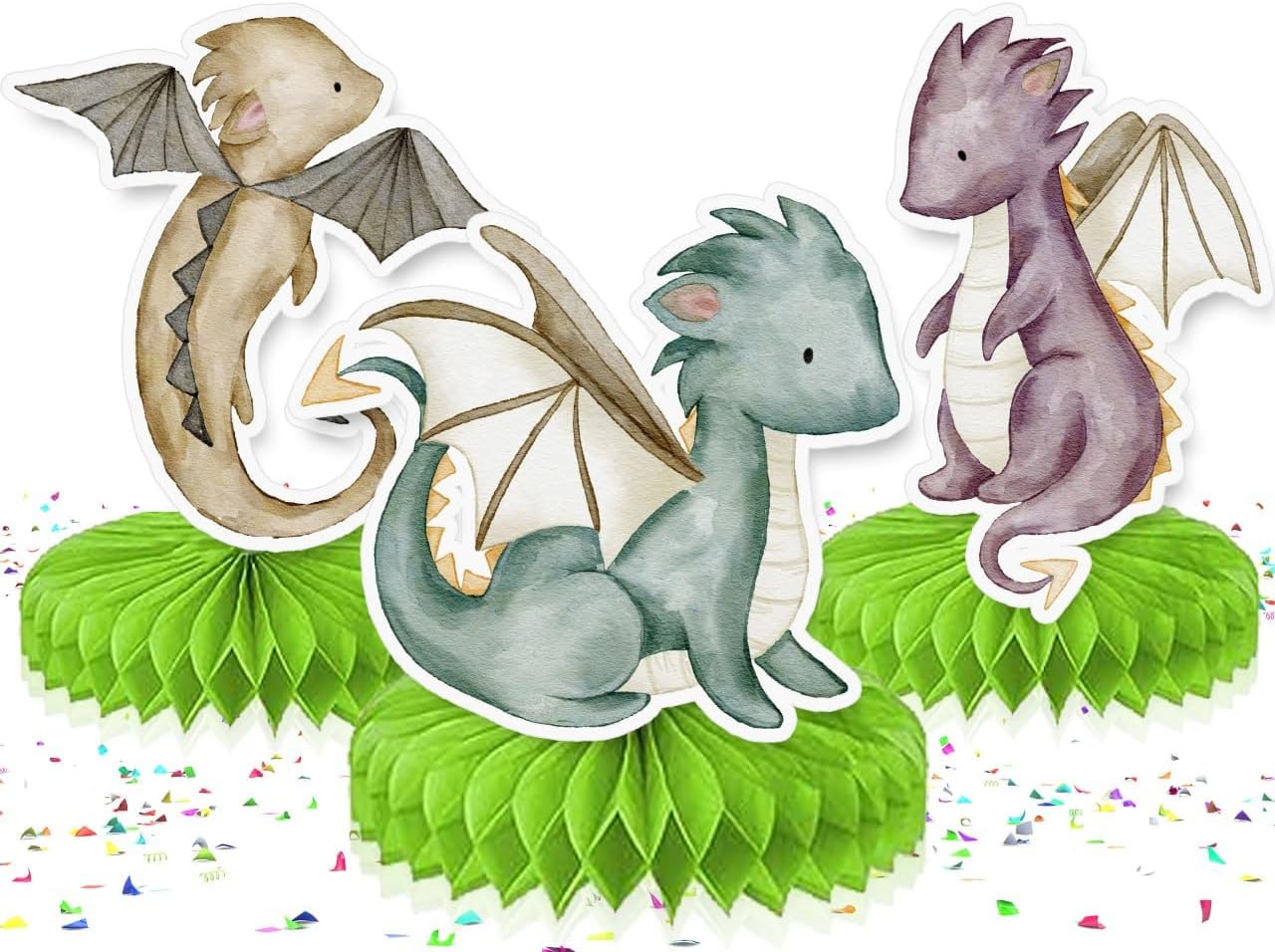 Enchanted Hatchlings - Baby Dragon Honeycomb Centerpieces Set of 5