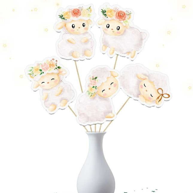 Enchanted Garden Sheep Stick Centerpieces - Adorable Floral Lamb Picks for Sweet Celebrations (Set of 5)